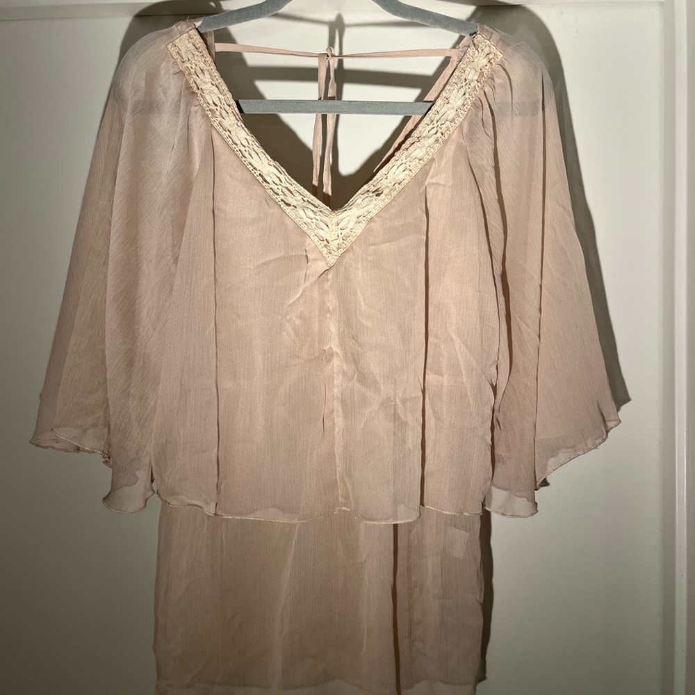 Bar III Light Beige Blouse with Lace Accents